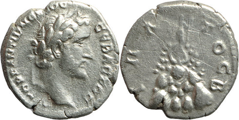 Ancient Roman silver coin of the Emperor Antoninus Pius minted in Caesarea, Cappadocia